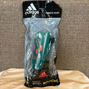 Adidas Messi Junior Style Shin Guards Blue Orange XL Soccer Attached Ankle Sock